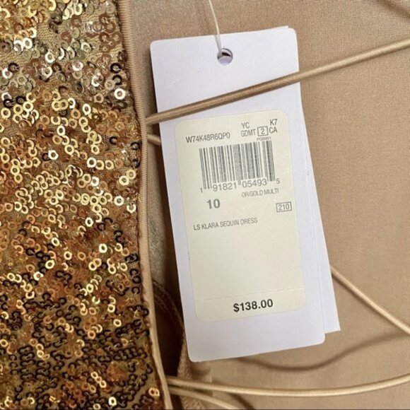 Guess NWT LS Klara Gold Sequin Long Sleeve Dress - Picture 10 of 10